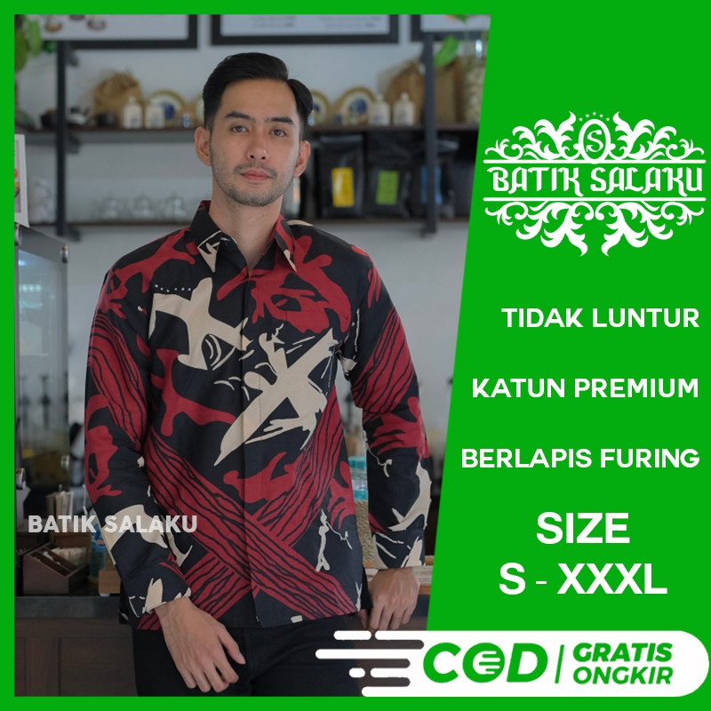 Kemeja Batik Pria Lengan Panjang 01 Baju BATIK SALAKU Premium Cocok Untuk Pesta Kantor Kondangan Lam