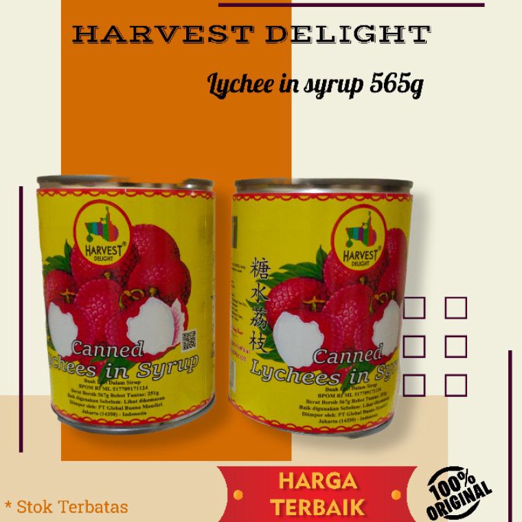 

0HK8A Harvest delight lychee in syrup / Buah leci kaleng 567gr MURAH gwam8
