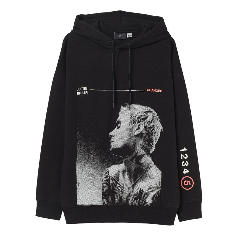 Hoodie HM Justin Bieber Sablon Black, Flecee Katun