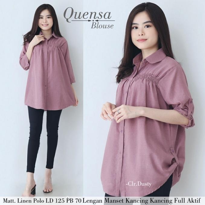 Estusae : Quensa Blouse / Oversize Blouse / Blus Linen Oversize / Atasan Wanita Jumbo / Blus Blouse 