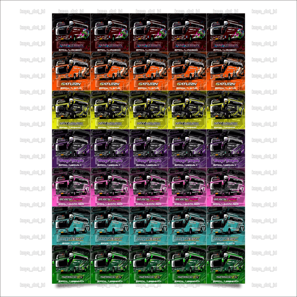 [Isi 35 Pcs] Stiker Bus Basuri Tunggal Jaya, Stiker Bus Saturn Mooneyes Deep Purple Balck Pink Jupit