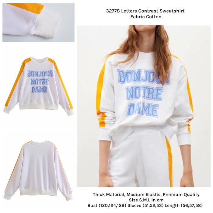 32778 Sweater Putih Wanita Lengan Panjang White Oversize Sweatshirt