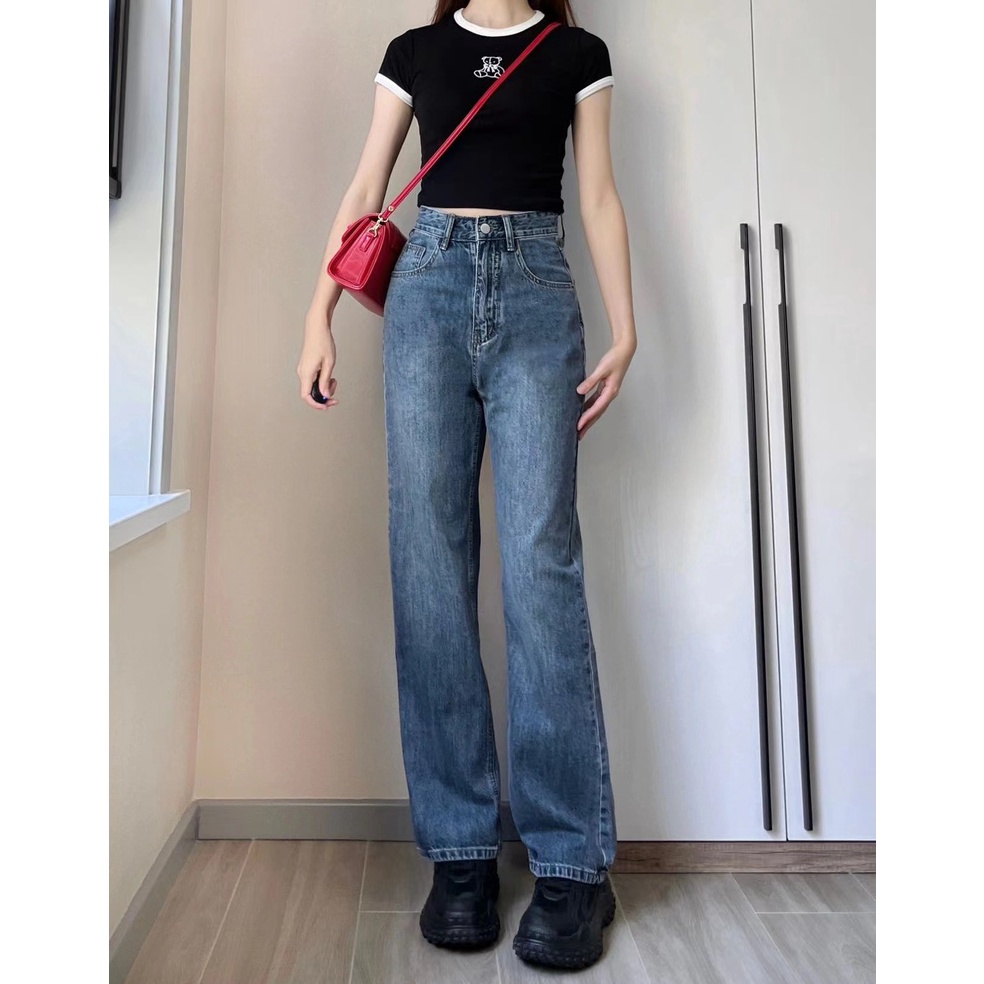 [JMC71] ✅COD Biru retro high waist kulot kekinian celana jeans panjang wanita Diskon Promo
