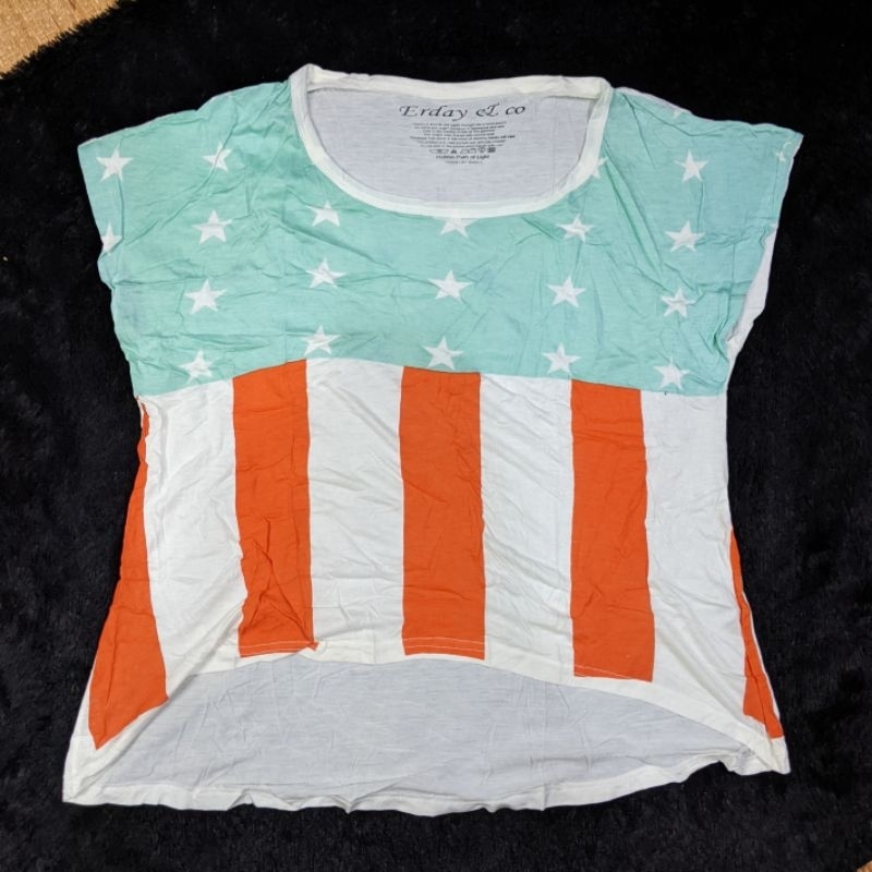 Kaos Motif Garis Orange Wanita import