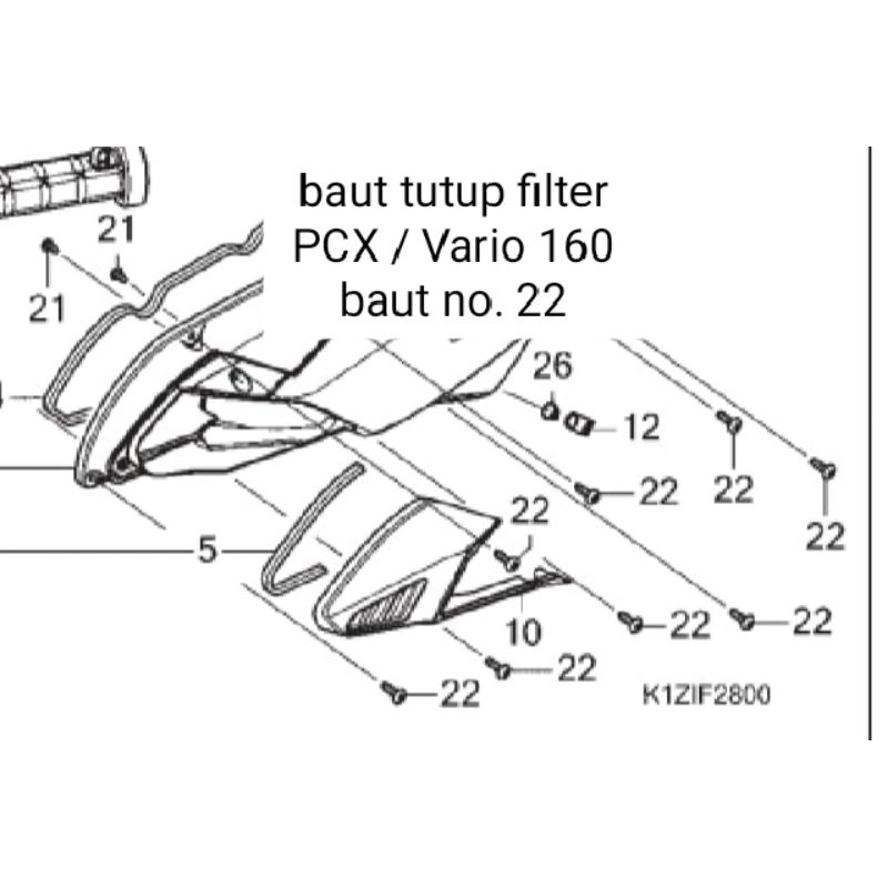 Baut tutup filter PCX Vario 160