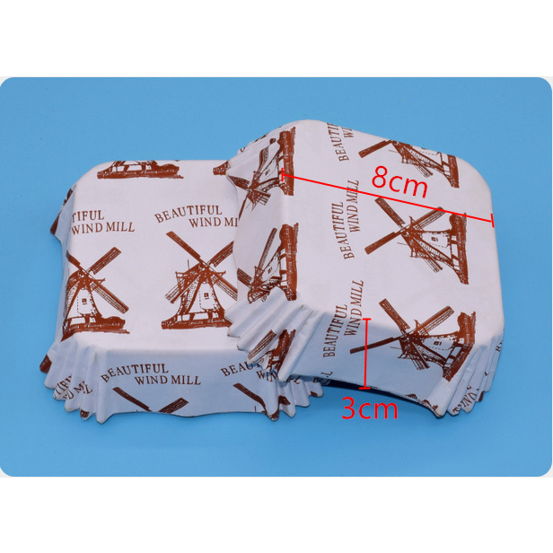 50pcs alas roti Paper Cup Square Paper Cup Kotak PET Motif Kincir