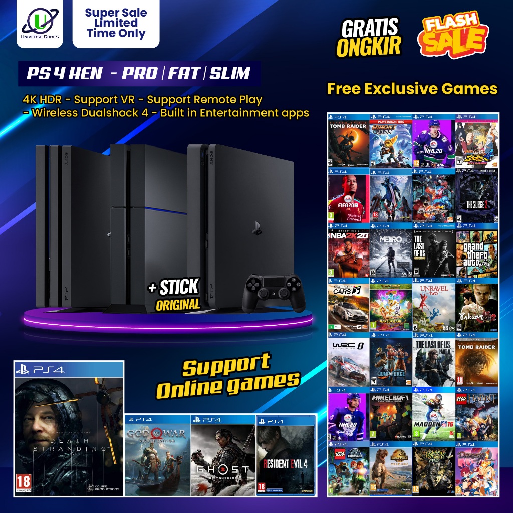 PS4 Hen FW. 9.00 Second Type Fat / Slim / Pro Bundle Stick Original - Playstation 4 500Gb / 1Tb / 2T