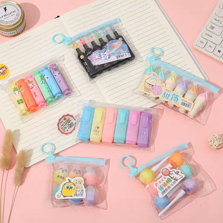 

➻Diskon❂ (1 Set isi 6) STABILO SET PASTEL BENTUK ICE CREAM PERMEN | HIGHLIGHTER LUCU ESTETIK H59 ✦