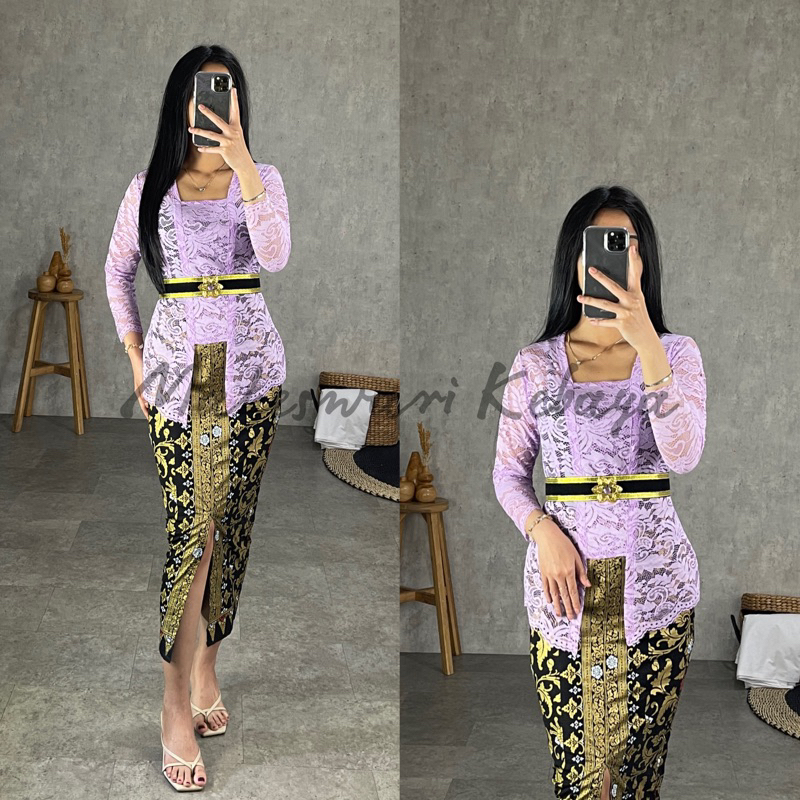 Kebaya Bali Set Brukat Panjang Ungu Lilac