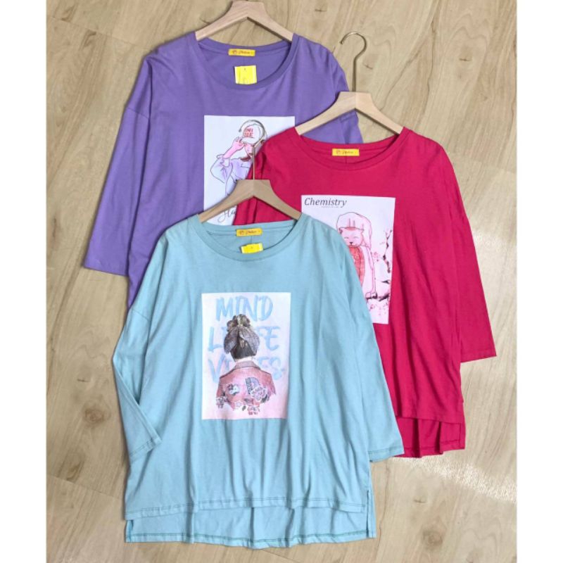 Kaos Jumbo Oversize Kekinian Tshirt Phelicia Ld 120 Fulltag Bahan Catton combad 20S Kaos Lengan 7/8