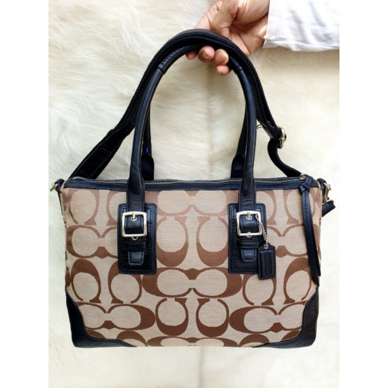Tas Coach Wanita Selempang Shoulder Bag Kanvas Mix Kulit Asli