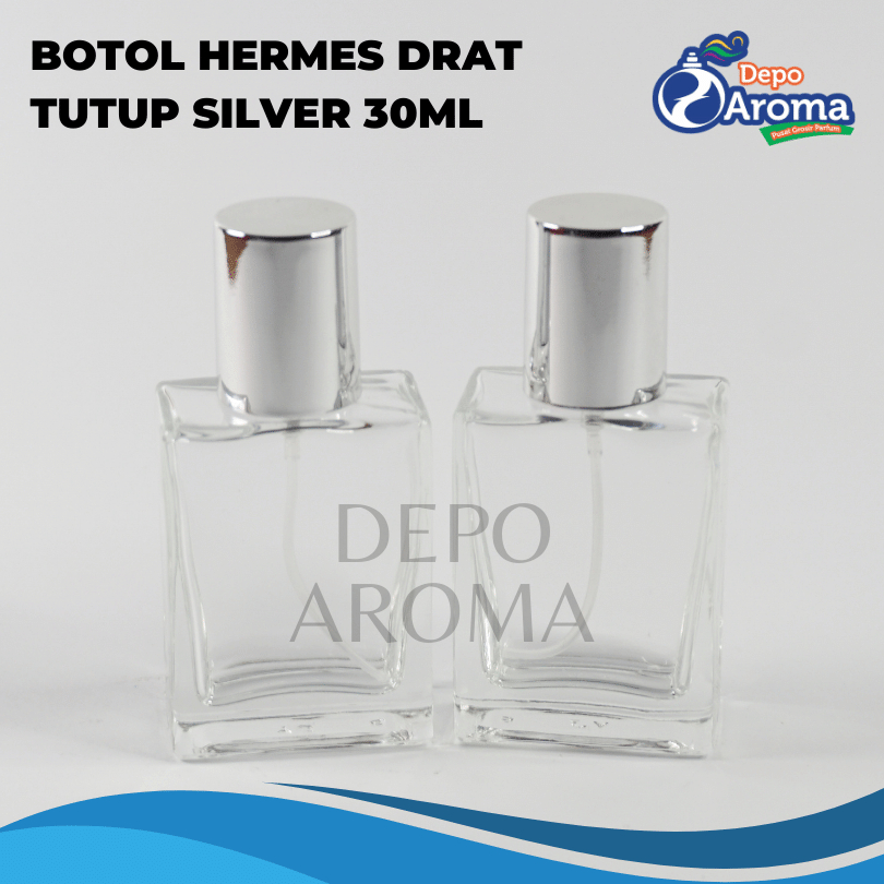 [COD] Botol Parfum Kaca Kotak Drat Tutup Silver 30ml