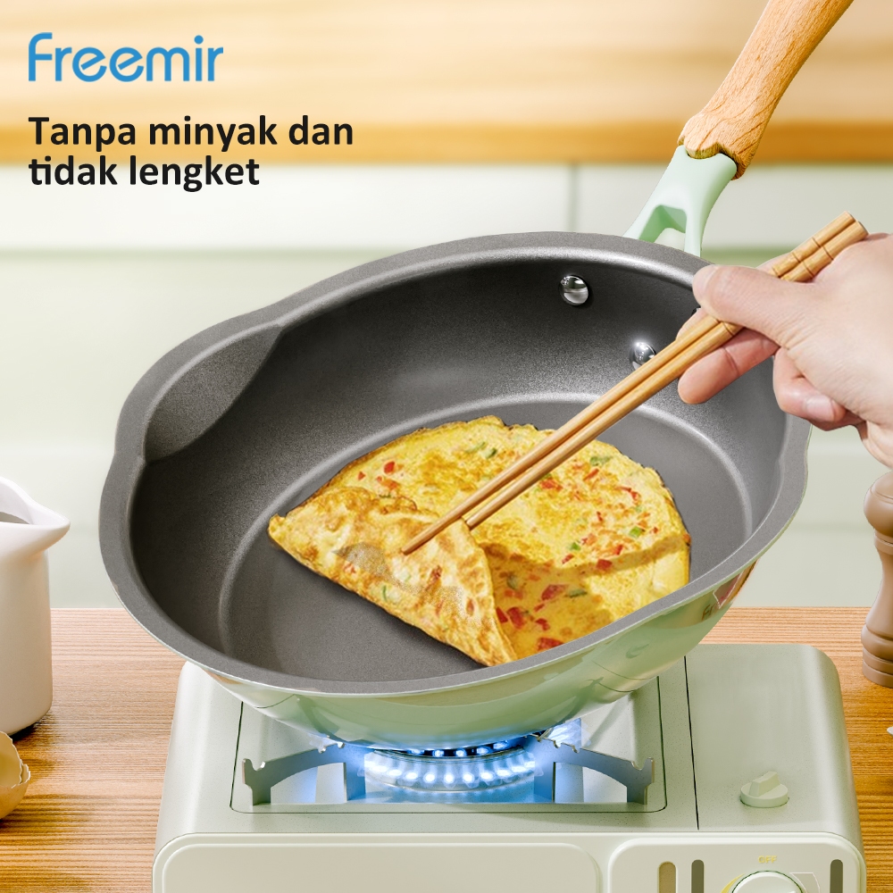 [LIVE SALE - FREE SPATULA] Wajan 24 Cm Penggorengan Anti Lengket Hijau Mint Batu Vulkanik