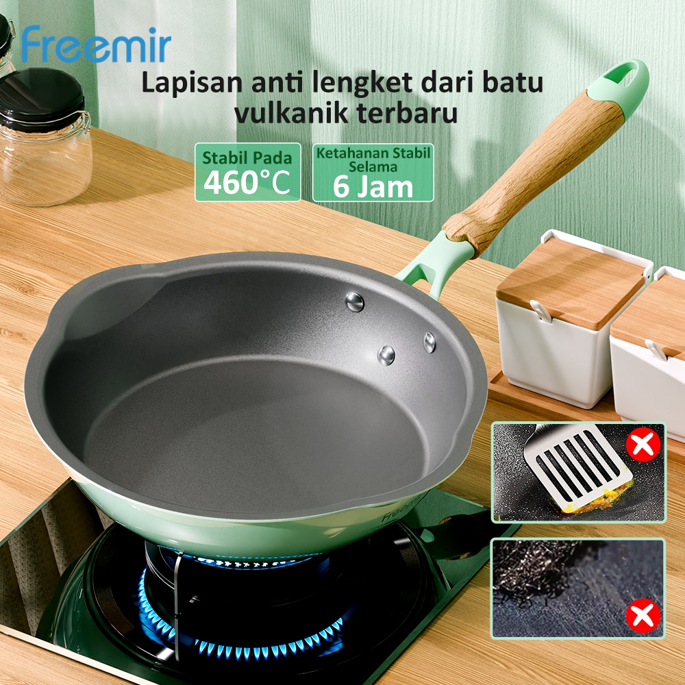 [LIVE SALE - FREE SPATULA] Wajan 24 Cm Penggorengan Anti Lengket Hijau Mint Batu Vulkanik