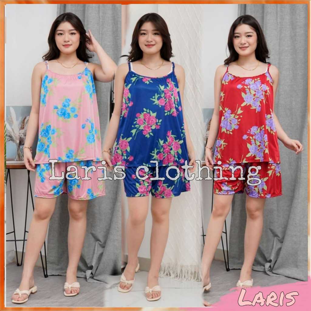 Laris - Setelan Pendek Jumbo PY 291 / Setelan Lingerie Motif Bunga XXL LD 110cm