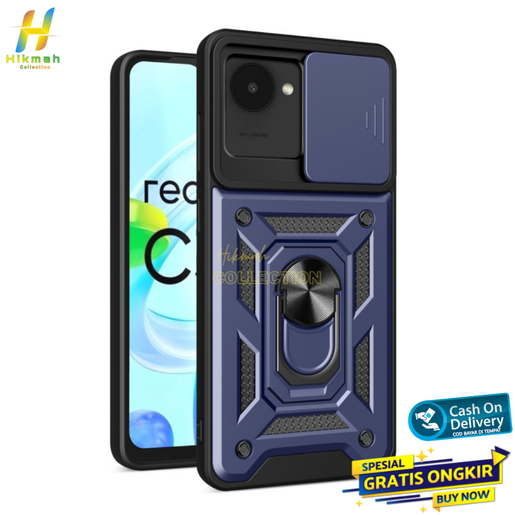 Realme Narzo 50i Prime Case Slide Camera Military Ring Magnetic Premium Grade Armor Kick Stand Shock