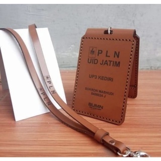 

Id Card Holder Kulit Asli Model Flip Magnet Custom Nama & Logo, Name Tag Kulit