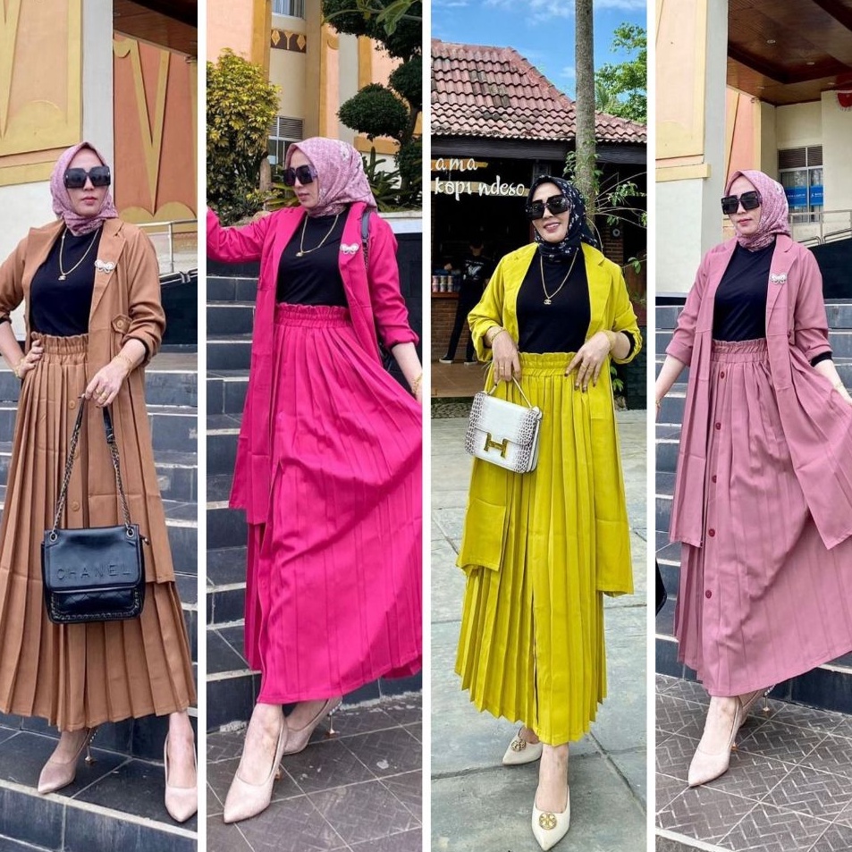 Murah SetRok Blazer Rok Plisket // Oneset Blazer // Fashion kekinian // Muslim wear // Setelan // Se