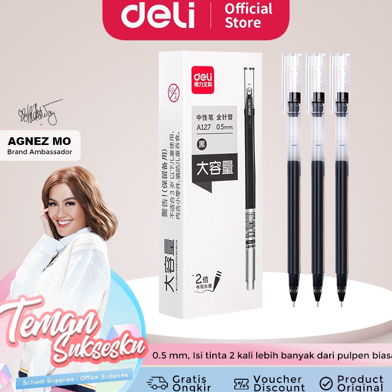 

[✷L11&] Deli Gel Pen / Pulpen Gel 0.5mm Tinta Hitam Isi 12 pcs Penulisan Halus Isi Tinta 2 Kali dari Pulpen Biasa A127 Ready Stcok