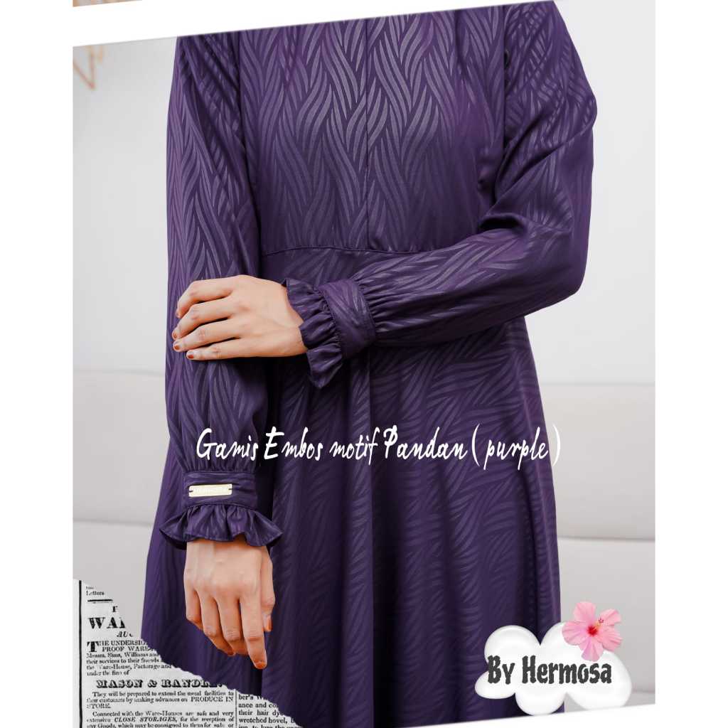 (Hermosa)Gamis hermosa embos motif pandan ungu tua-gamis syari ungu tua umbrella-pakaian wanita ungu