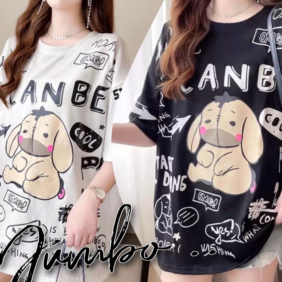 Ready Stock Damai fashion - baju atasan KAOS JUMBO wanita - big size IYOR IYOR - konveksi asli jumbo