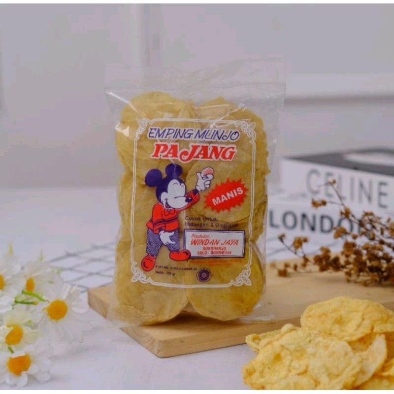 Emping mentah 250 gram super enak khas pajang solo surakarta rasa manis, pedas, asin & original merk