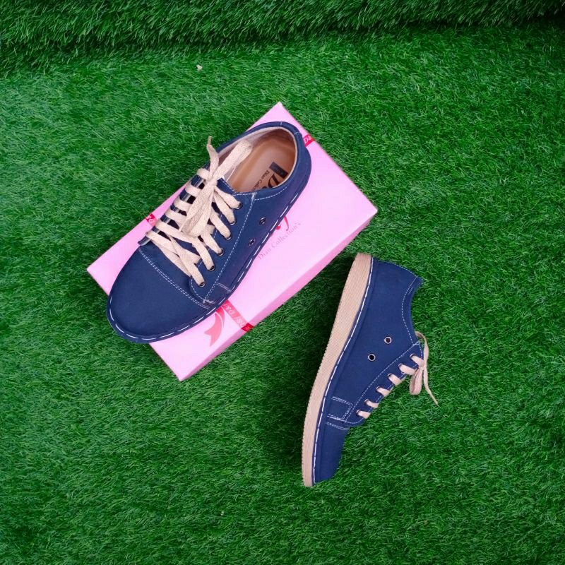 Sepatu sneakers wanita HJs/sol Karet.Bahan Upper Dop Biru Nevi