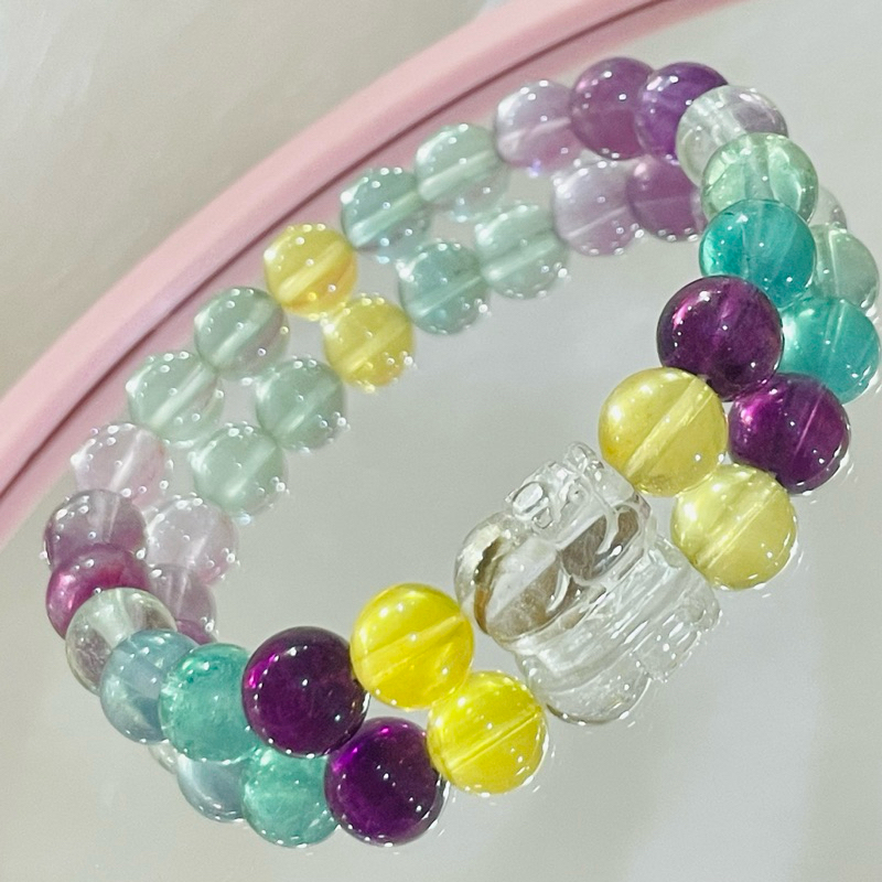 Gelang Batu Lucky Crystal Fluorite Stone Pixiu Huiyan