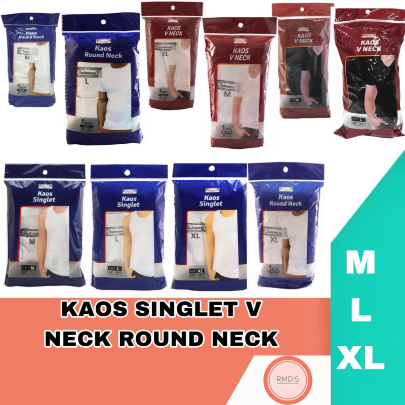 KAOS SINGLET V NECK ROUND NECK INDOMARET SIZE M L XL