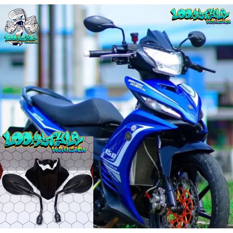 PAKETAN MURAH VARIASI KACA SPION PLUS VISOR WINDSHIELD MODEL BATMAN PNP YAMAHA JUPITER MX 135 BAHAN 