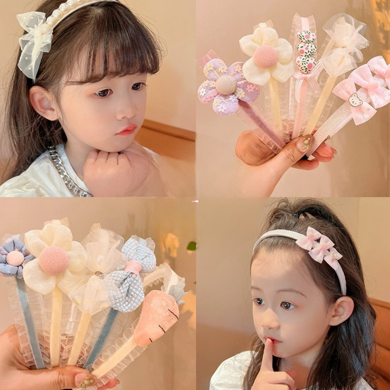 Grosir Diskon ⏹ Bando Bunga Pita Anak Perempuan / Bando Mutiara Pita Aksesoris Anak Perempuan Lucu C