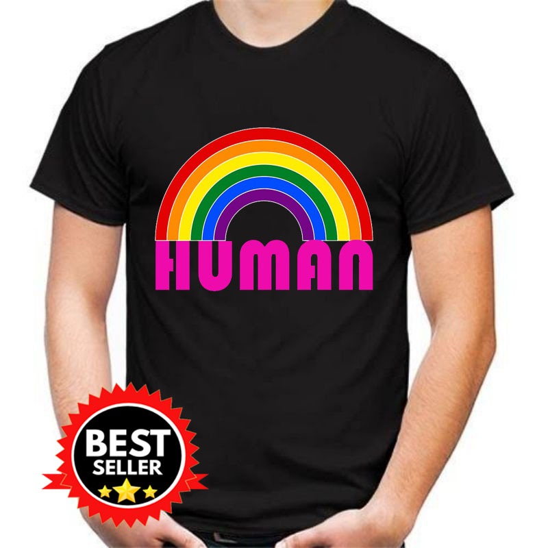 T-Shirt HUMAN LGBT Flag Gay Transgender Rainbow Lesbian Kaos