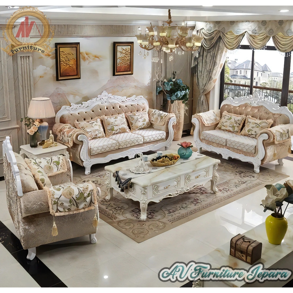 Set kursi sofa ruang tamu 321 meja top Marmer