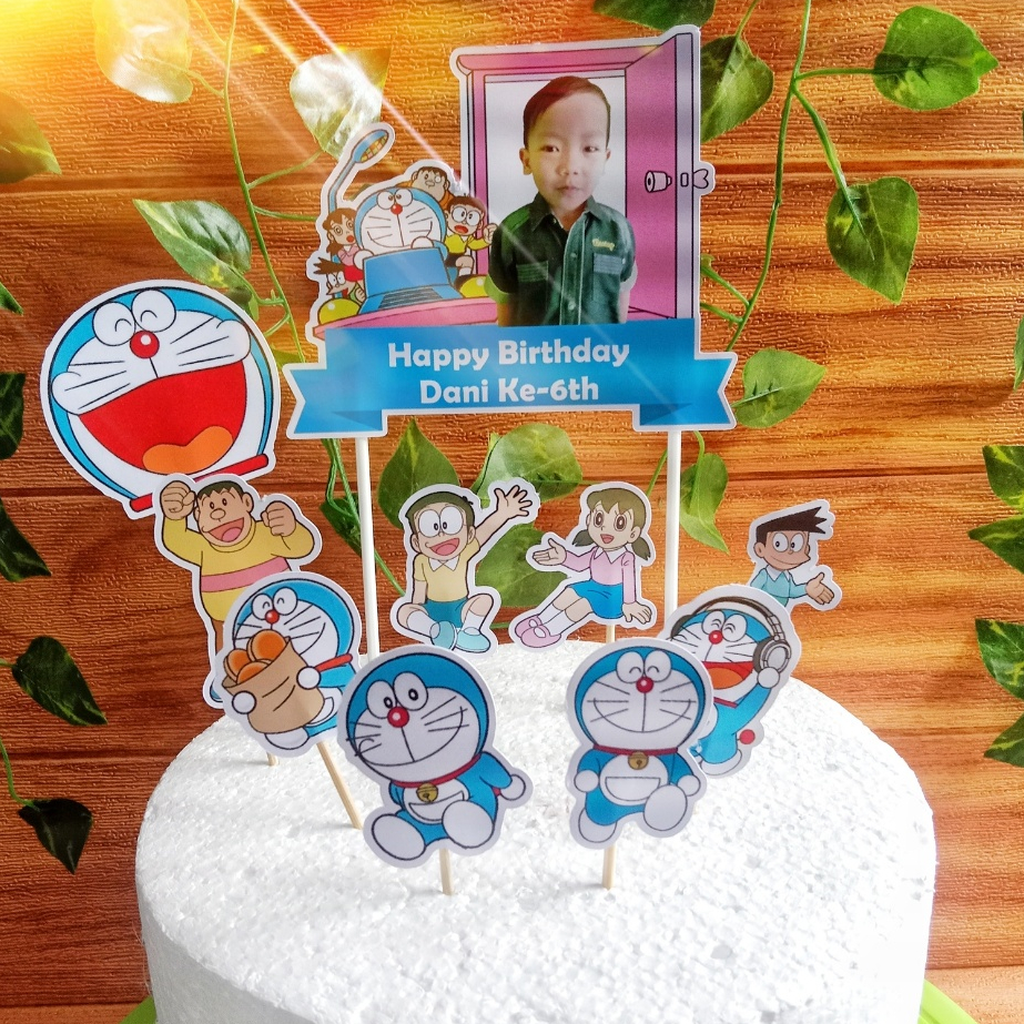 Topper Doraemon Custom Foto untuk Hiasan Kue Ulang Tahun Anak Karakter (Toper Cake)