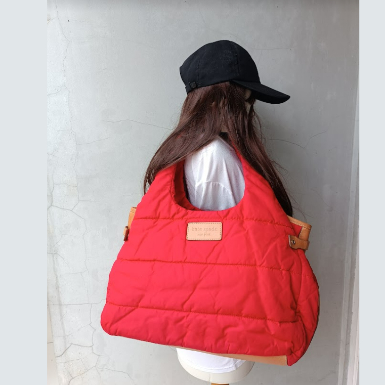 Original Kate Spade Red Quilted Puffer Tote Bag Tas Nyol lucu