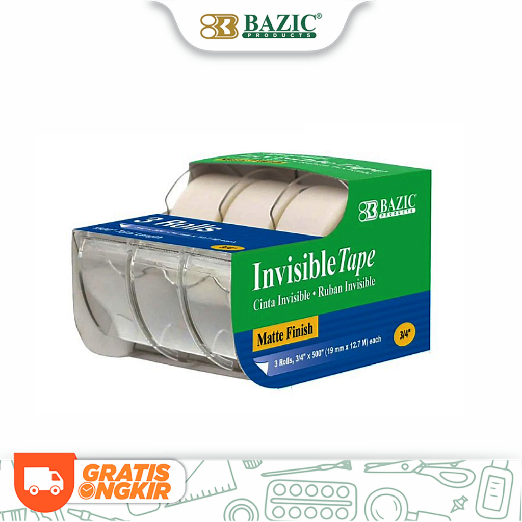 

Bazic Invisible Tape Matte Finish 3 Rolls - Selotip