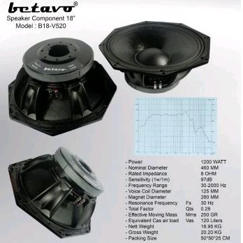 Betavo B18 V520 18 inch Speaker Komponen