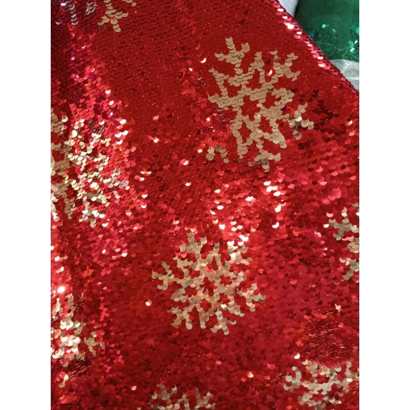 Kain/Bahan Sequin Seribu Payet Bolak Balik Bunga Salju