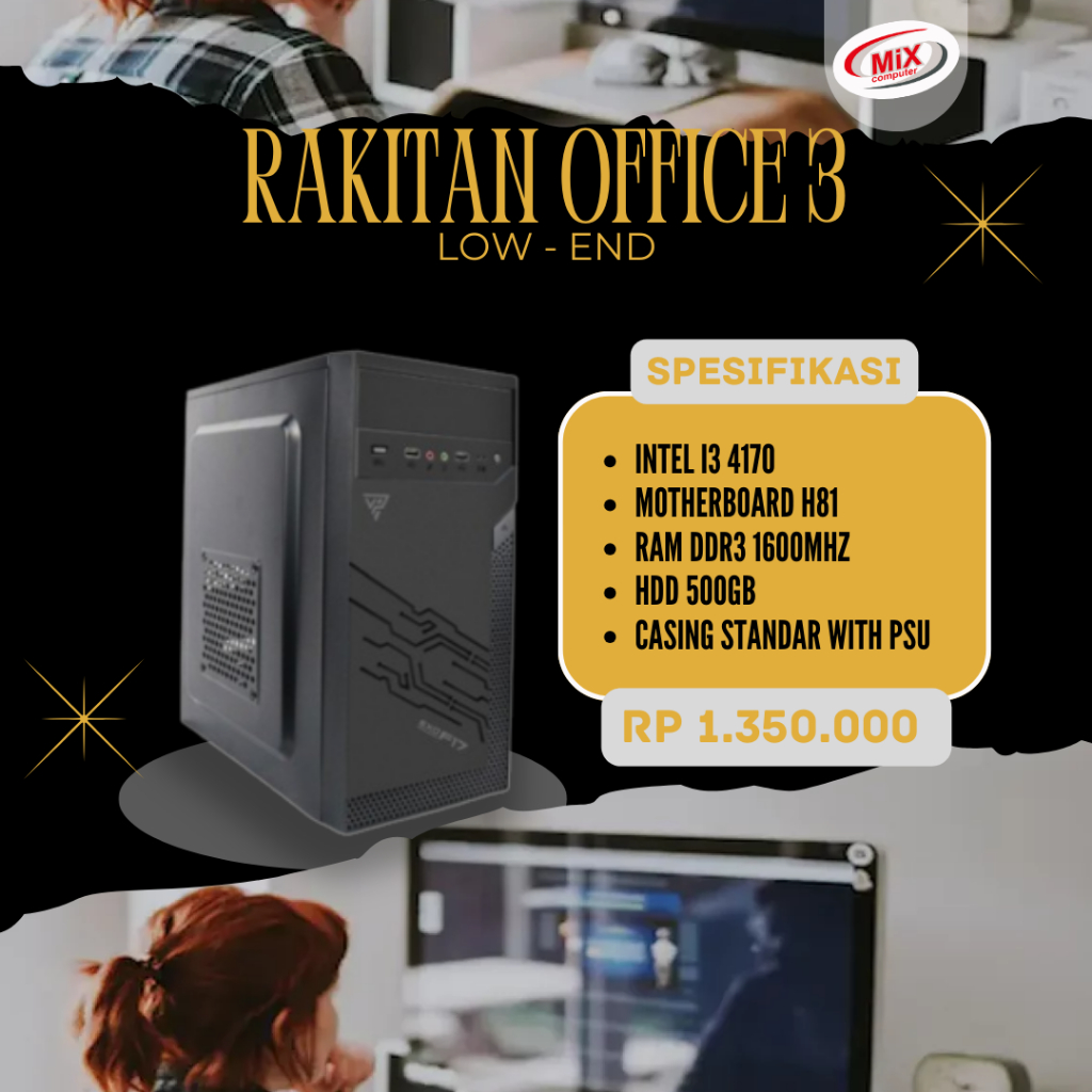 Paket PC Komputer Rakitan Office 1 set Lengkap - Core i3-4170 SSD 128GB