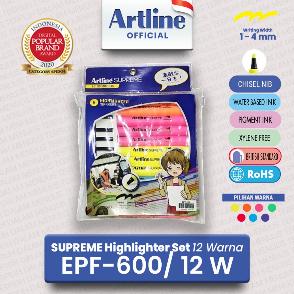 

ARTLINE Spidol Supreme Highlighter Marker Set 12 Colours EPF-600/12W