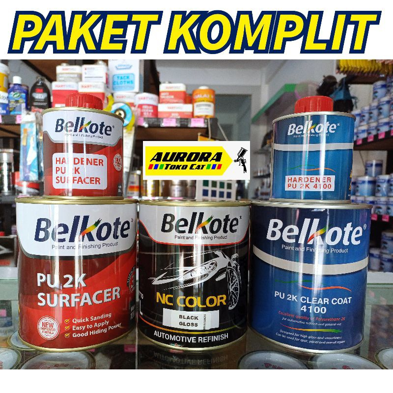 PAKET KENGKAP CAT HITAM KILOAN Belkote Epoxy PU2K + Duco Black Gloss + Clear Belkotr 4100 kemasan 1l