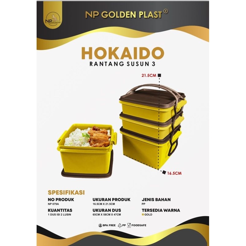 Rantang Hokaido S-3 NP / Rantang Plastik / Rantang Segi Persegi Petak Tempat Kotak Makan Bekal Bonto