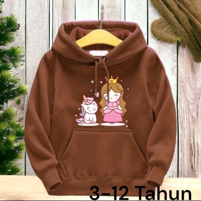 HOODIE ANAK MOTIF UNICORN PRINCESS PEREMPUAN DAN LAKI LAKI USIA 1 2 3 4 5 6 7 8 9 10 11 12 TAHUN | J