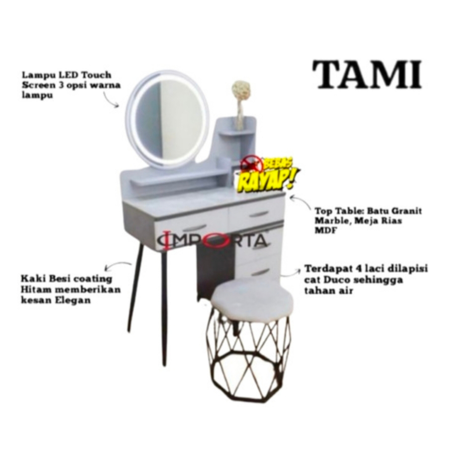 IMPORTA Meja Rias Lampu LED / Meja Rias Kekinian / Meja Rias Ala Korea / Meja Rias Import Tami Dress