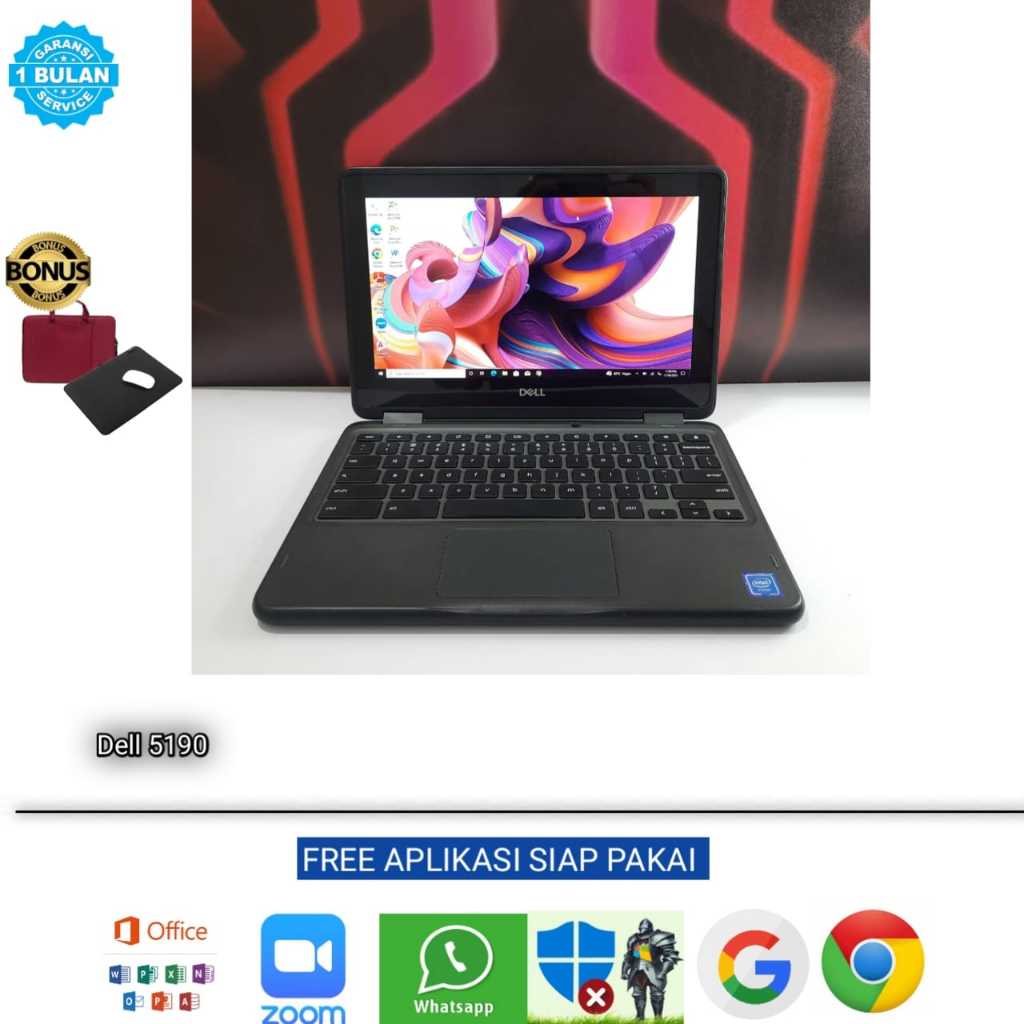Laptop Dell 5190 Touchscreen Flip Intel Celeron Ram 4GB SSD 32+128GB Windows 10