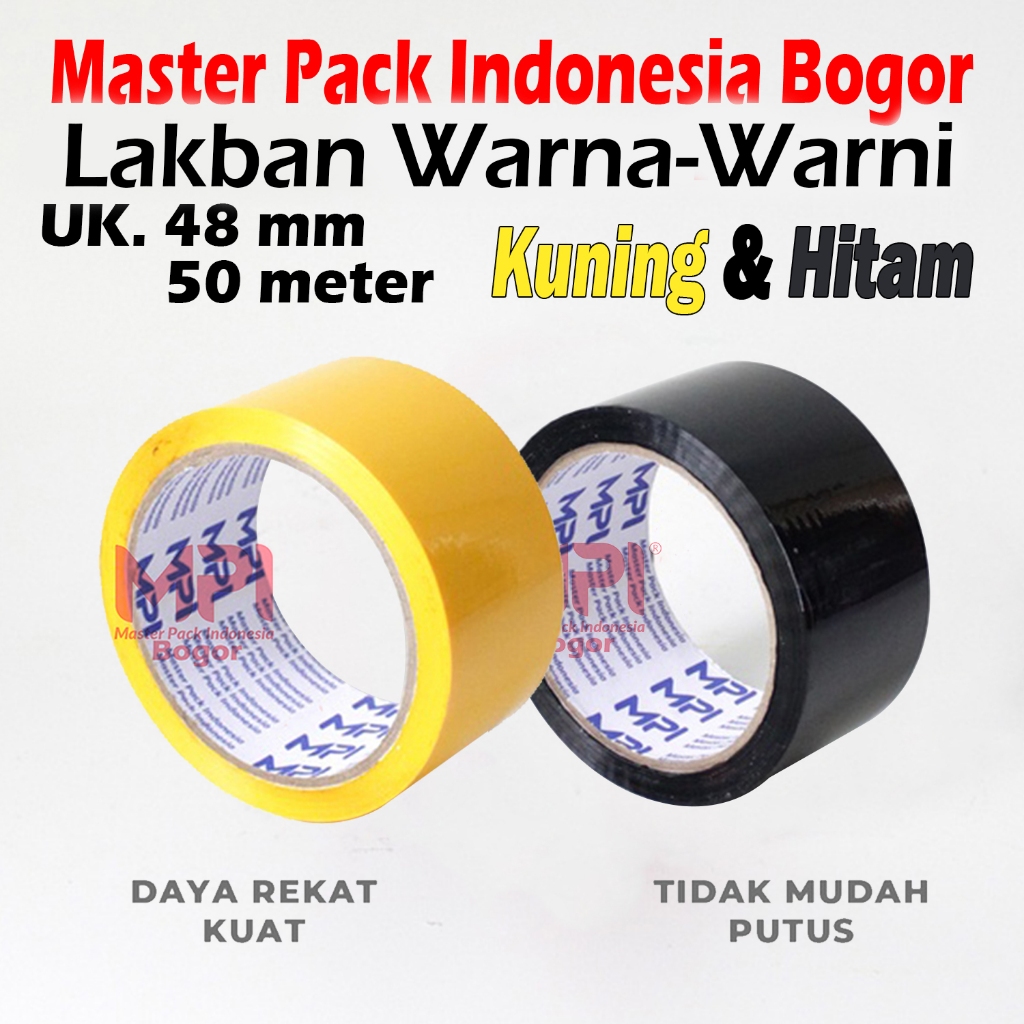 

Lakban Warna Kuning & Warna Hitam 48 mm x 50 Meter / Lakban Isolasi Warna - Lakban Warna Master Pack Indonesia Bogor