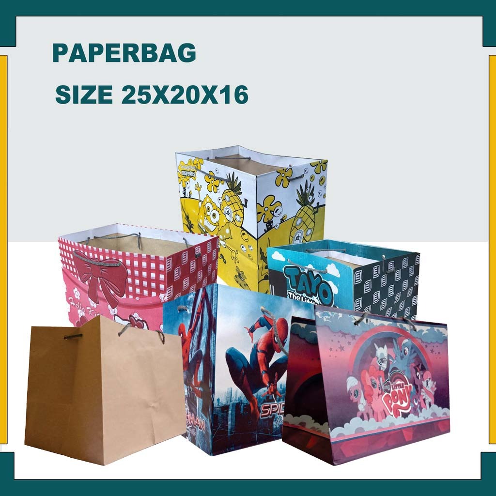 

Paper Bag Karakter 26x16x20 Cm (PAKET 12 PCS) / Tas Kertas / Tas Kado / Tas Souvenir