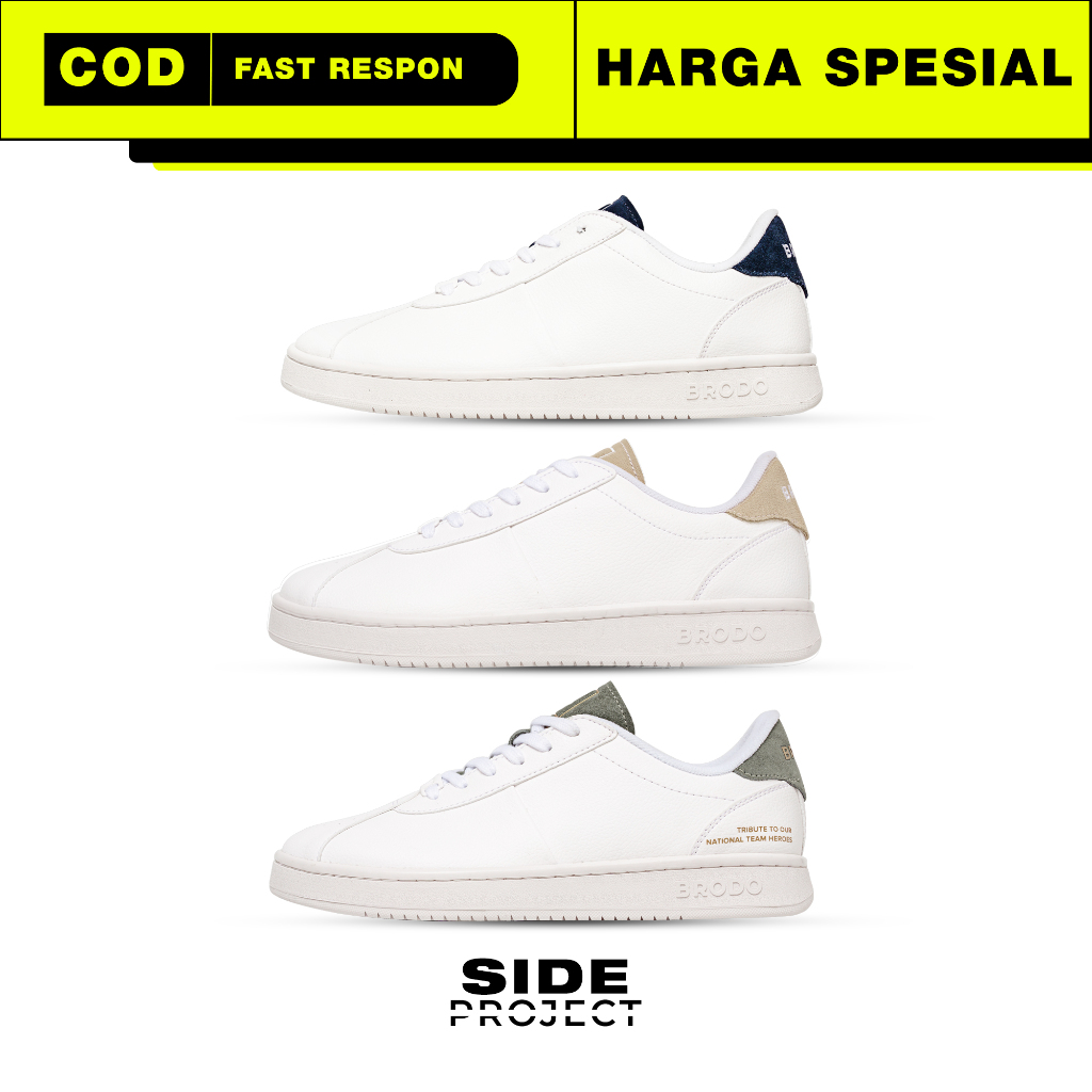 Sepatu Brodo Corte Sleek Pria Wanita Casual Warna (White Nude/White Navy/White Olive) - Original Bro