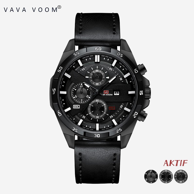 VA VA VOOM 286 Jam Tangan Pria 100% Original Kronograf Tahan air COWOK Quartz Analog tanggal Laki
