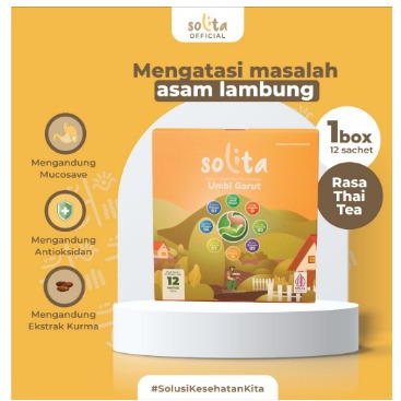 

SOLITA Minuman Serbuk Umbi Garut Isi 12 Sachet Rasa Thai Tea untuk Atasi Asam Lambung, Maag, dan GERD | SOLITA